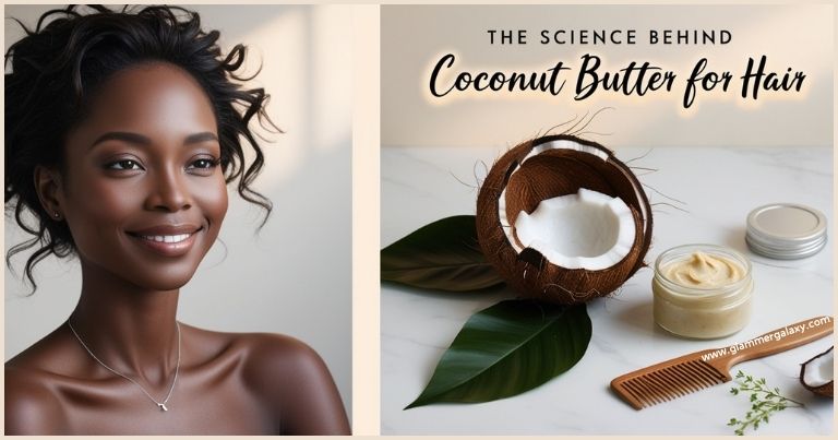 coconut butter products, and hairbrush on table