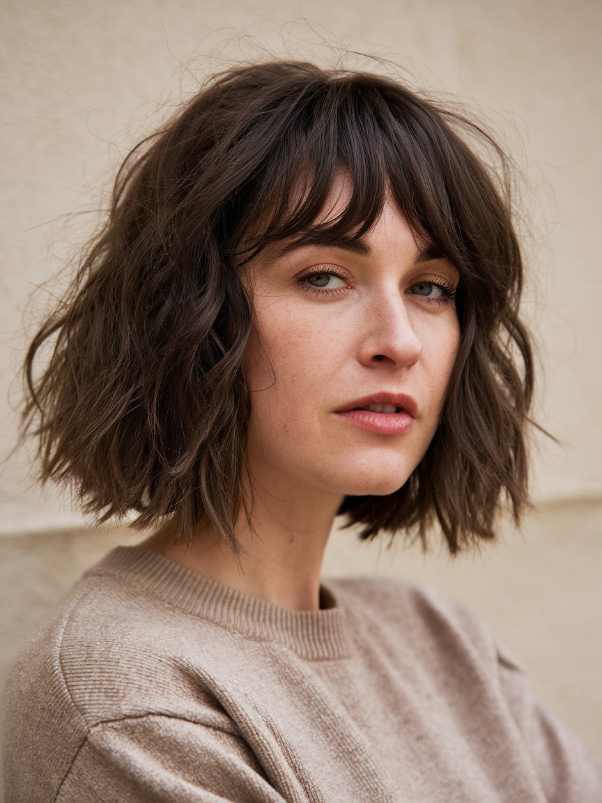 68. Wavy Bob with Wispy Bangs