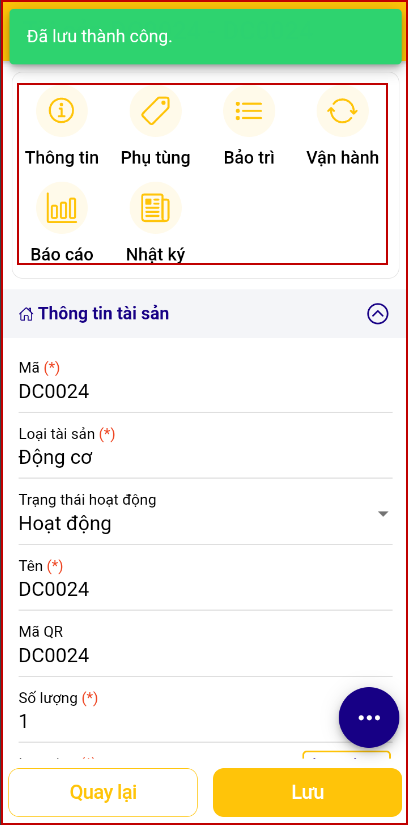 Thêm thông tin tài sản trên mobile