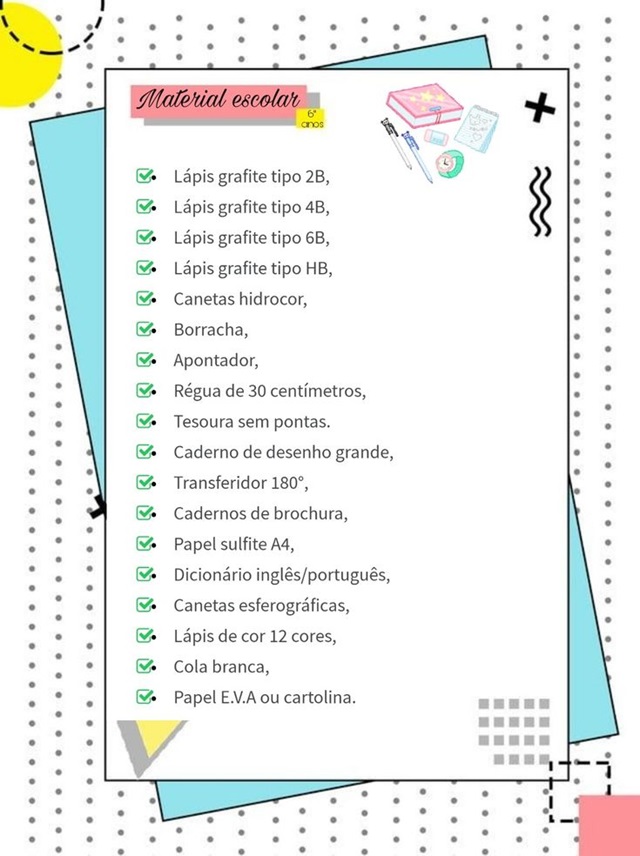 Lista DE material ESCOLAR 5 ano

