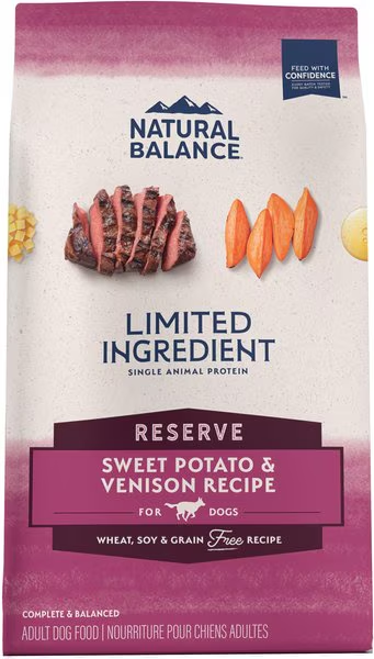 Natural Balance Sweet Potato & Venison dog food bag.