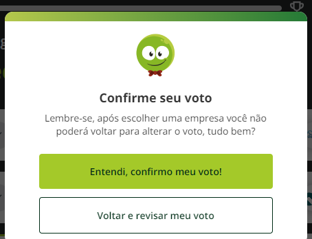 Print mostrando como finalizar a votação do Prêmio Reclame Aqui.
