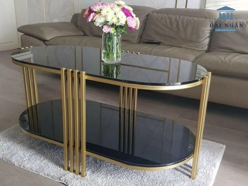 bàn ăn inox mặt kinh oval