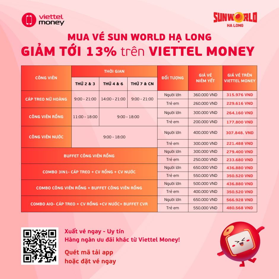 Bảng giá vé Sun World Hạ Long trên Viettel Money