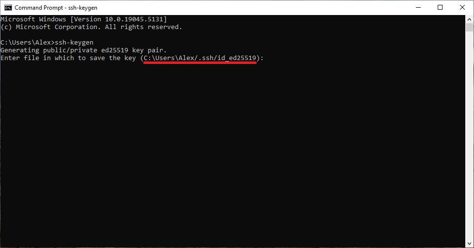 Screenshot of running ssh-keygen utility in Windows Command Promp