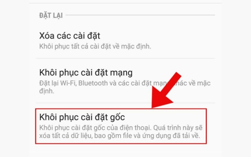 Đặt lại cài đặt gốc của thiết bị