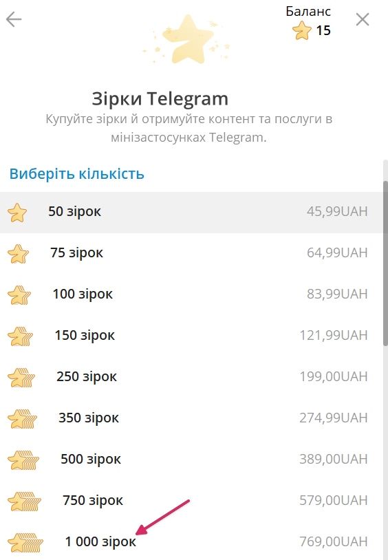 як купити зірки в Telegram stars