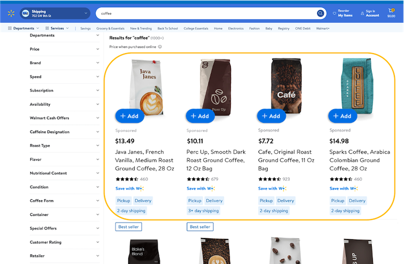 Walmart sponsored product ad example