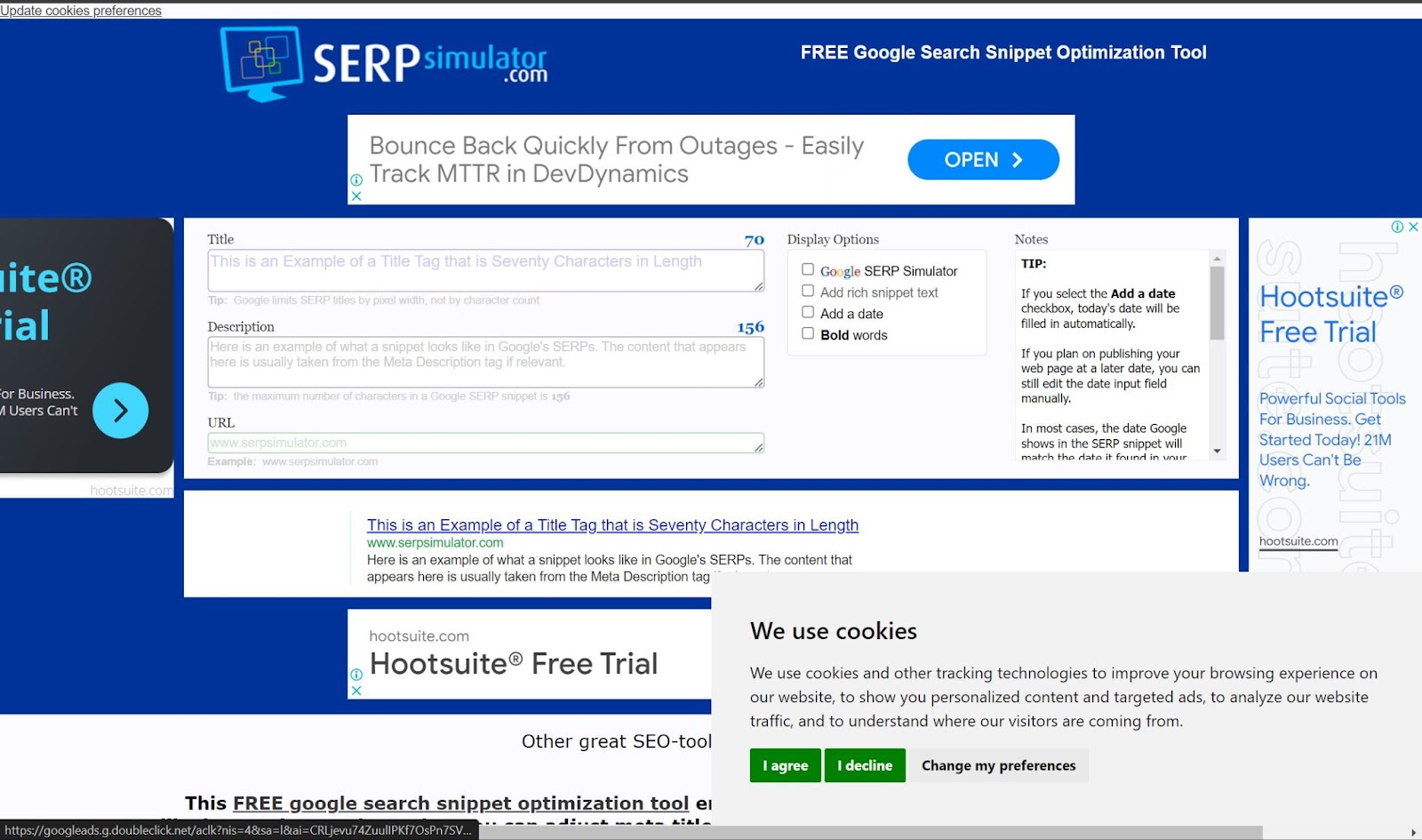 Screenshot of SERPSim website