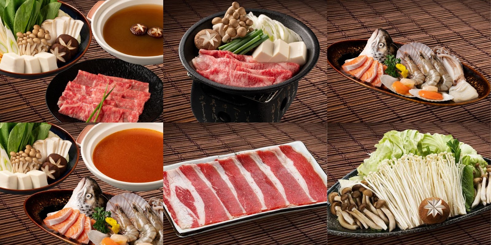 Lẩu nấm Wagyu A4, Wagyu Sukiyaki, hải sản, Hải sản lẩu, Ba chỉ bò mỹ lẩu, Rau lẩu thập cẩm