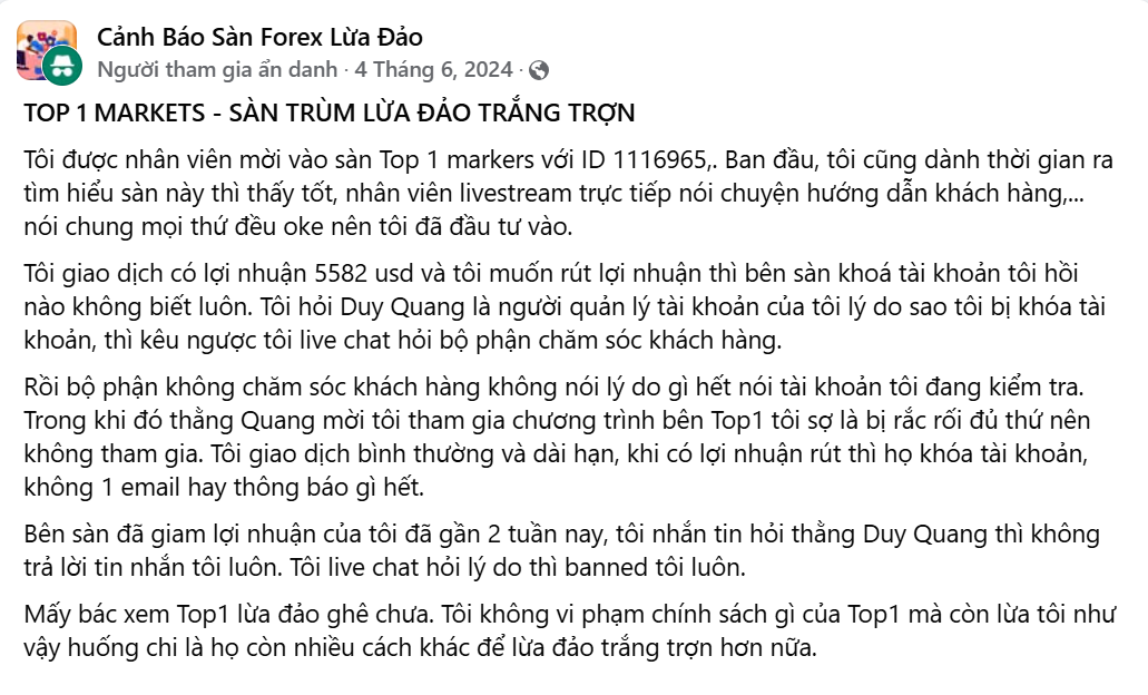 Bài đăng của người dùng trên group Cảnh báo sàn Forex lừa đảo