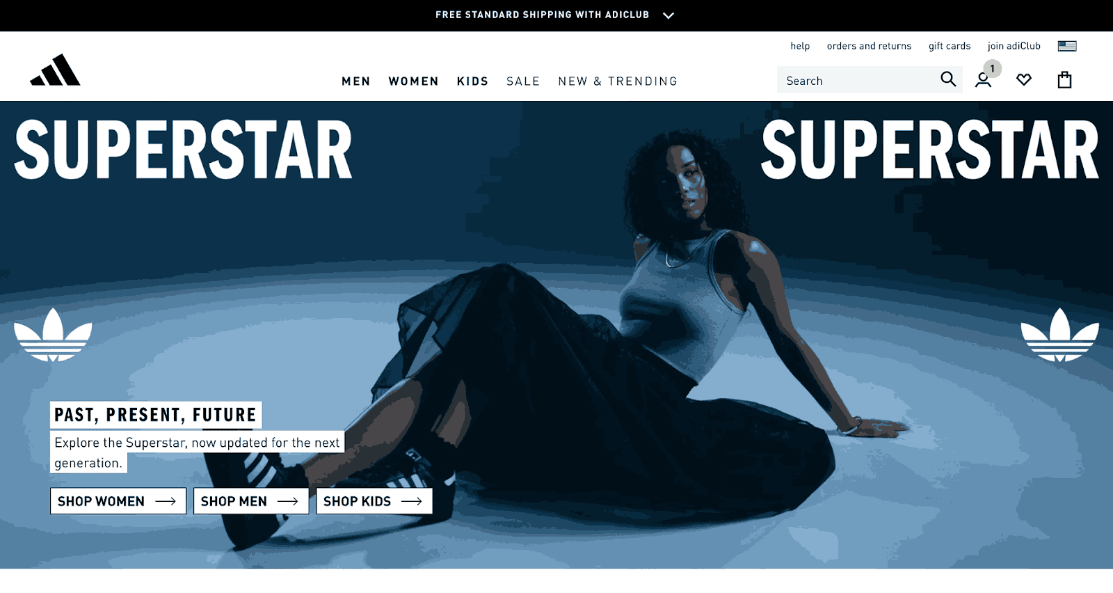 A screenshot of Adidas homepage as one of the fashion brands looking for influencers