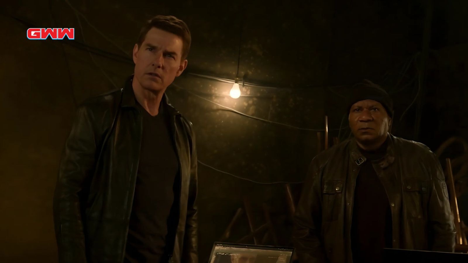 Tom Cruise and Ving Rhames in a tense scene from Mission Impossible 8.