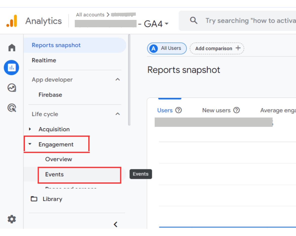 How to view file downloads: After clicking Reports, click Engagement>Events