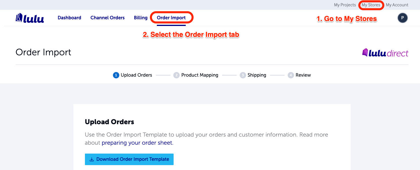 Finding the Order Import tool in your Lulu account