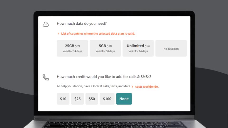 The pricing plans TravelSIM offers for Paris eSIMs