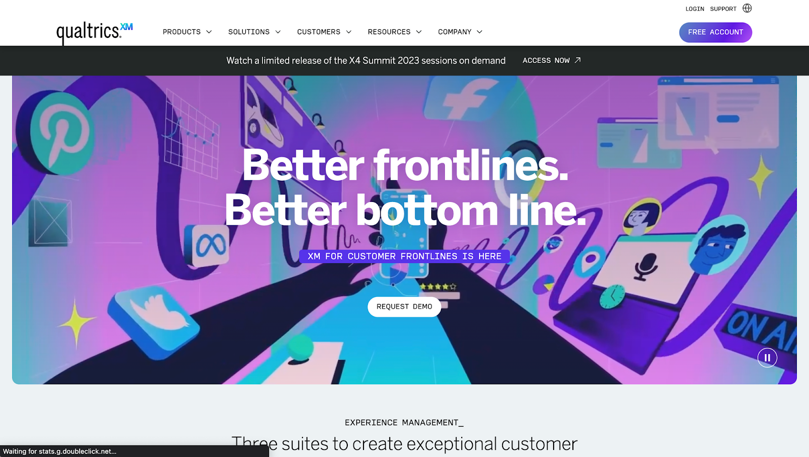 Homepage for the Voice of Customer tool Qualtrics.