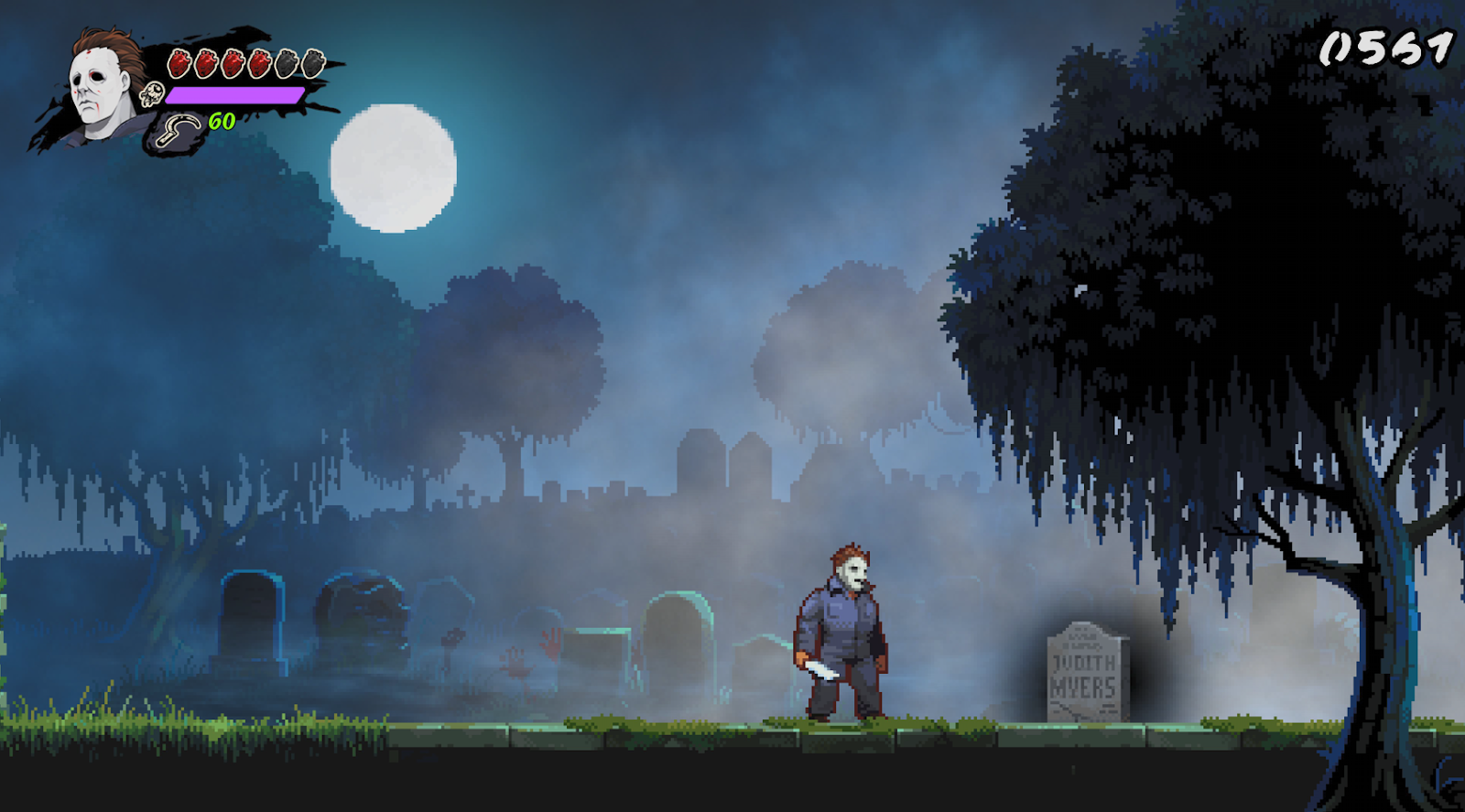 A video game with a person standing in front of a cemeteryDescription automatically generated