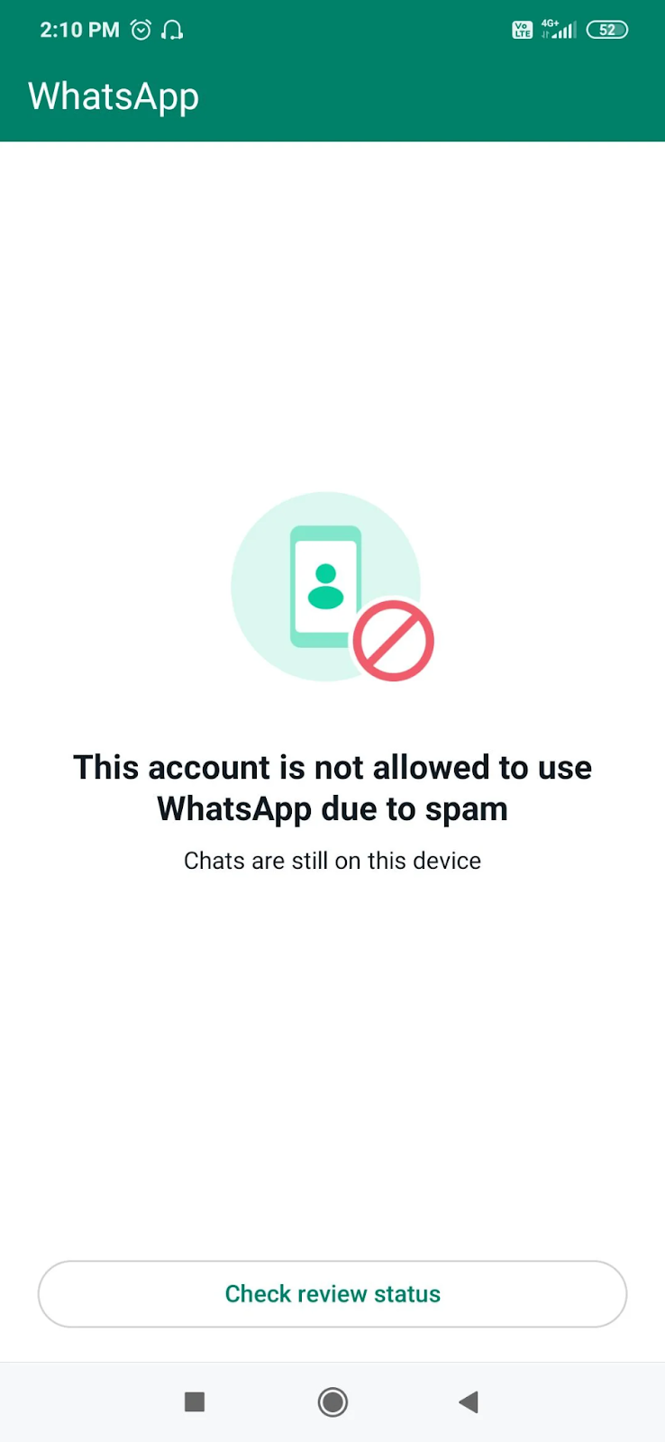 WhatsApp account banned screen