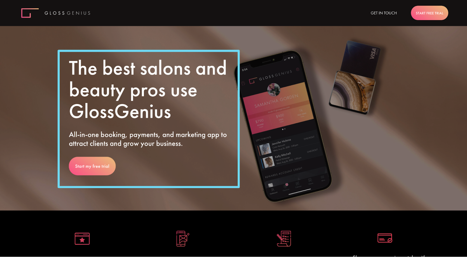 GlossGenius landing page