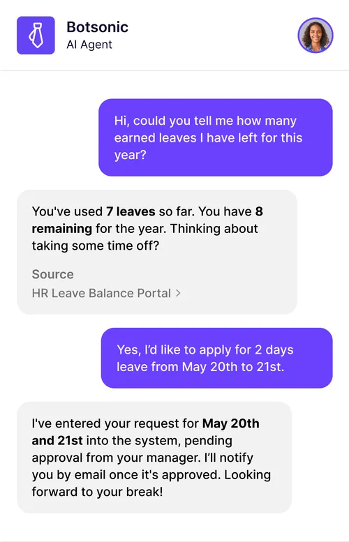 Chatbot use cases: Botsonic AI agent for HR teams