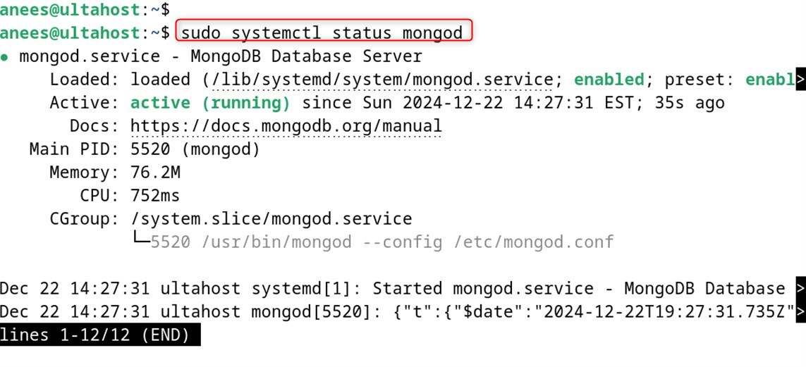 mongodb status