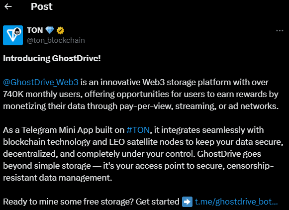 Ton Chain Introduces GhostDrive