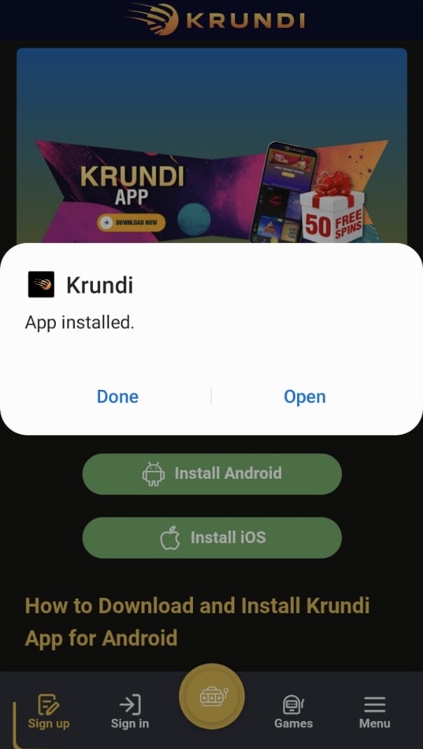 Launch the app and complete the Krundi login process
