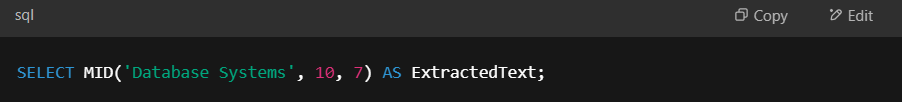 Example of MID() function.