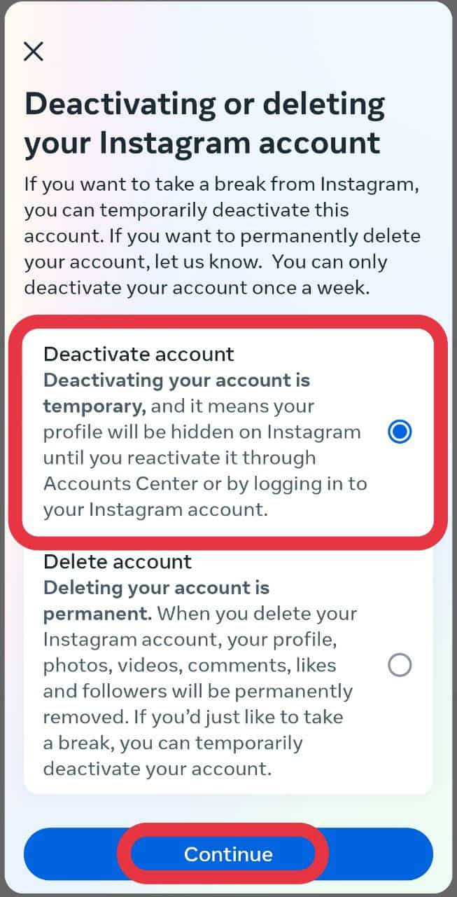 Temporaily deactivate IG account 