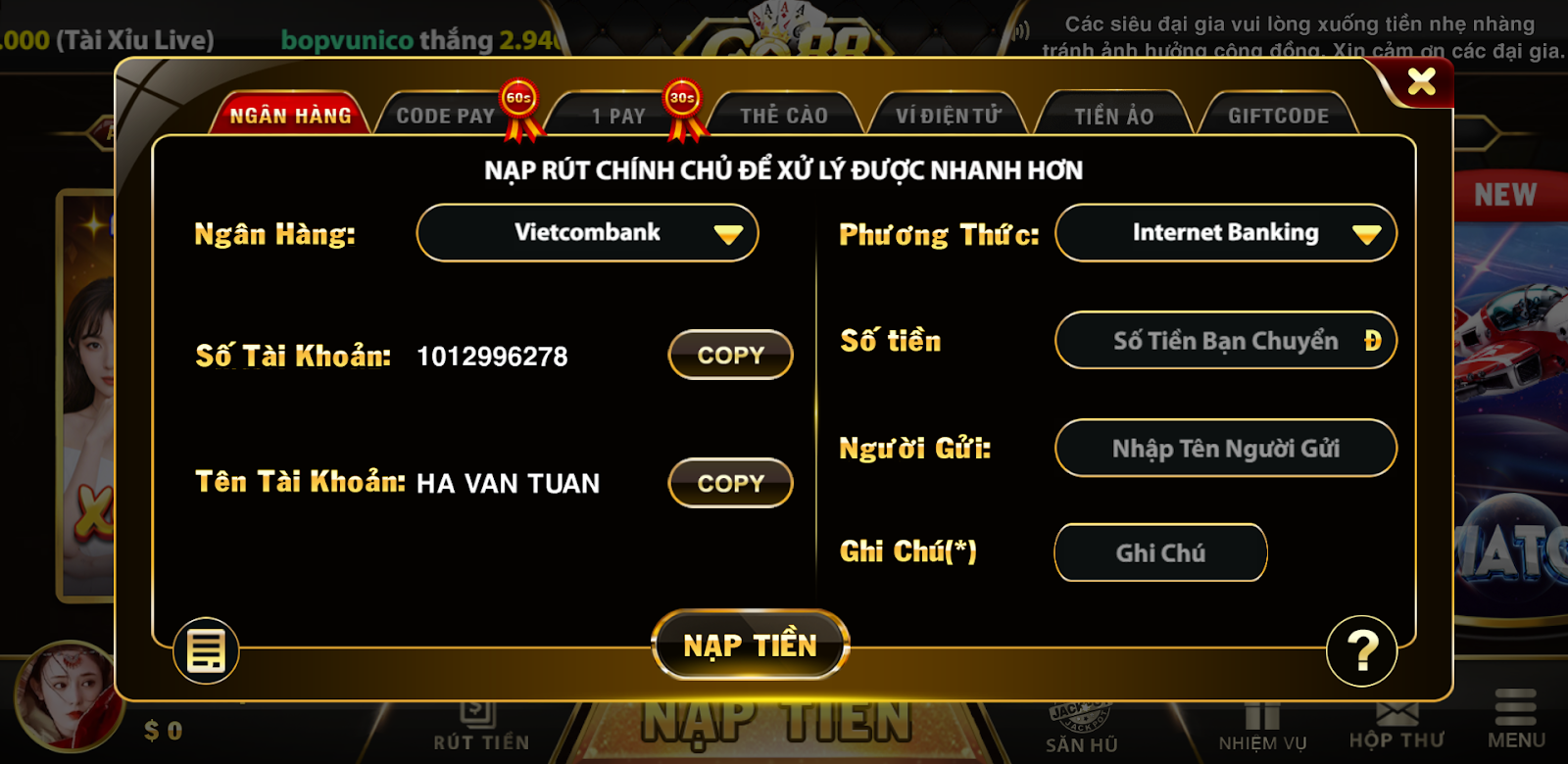 Điều kiện quan trọng cần nắm trước khi gửi tiền go88