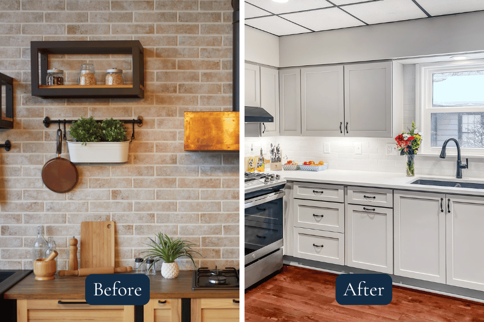 interior design mistakes to avoid for your home remodel kitchen with exposed brick and modern white cabinet culinary space custom built michigan