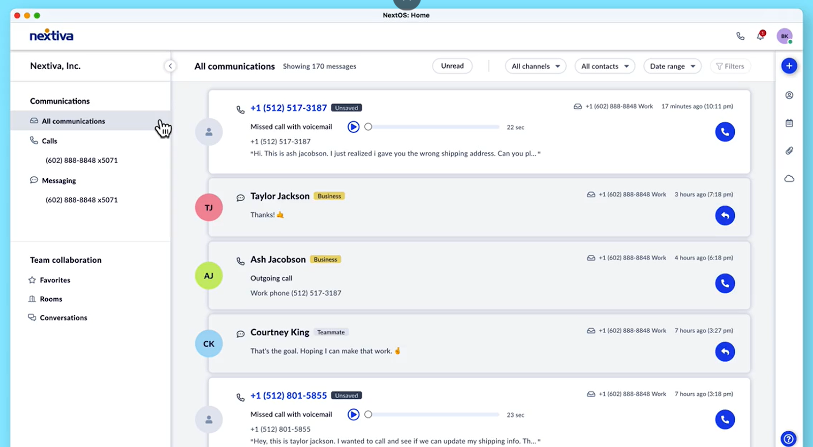 Nextiva dashboard
