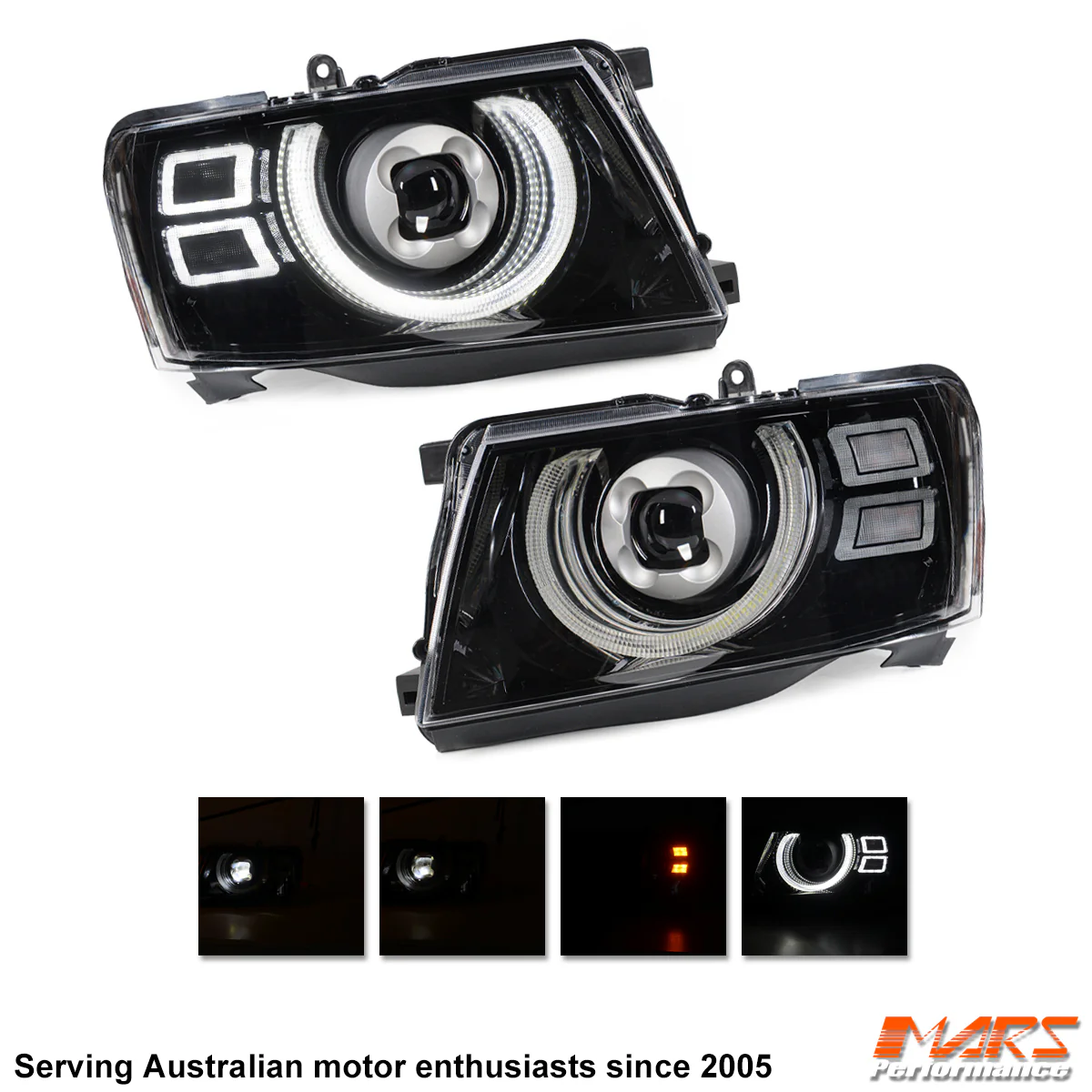 High-quality Mars Performance LED headlights with DRL, turn signal, and night vision modes for improved road safety and style