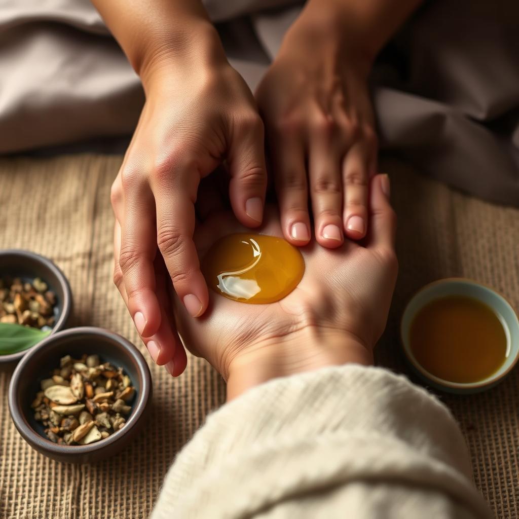 Ayurvedic hand massage with oils and herbs