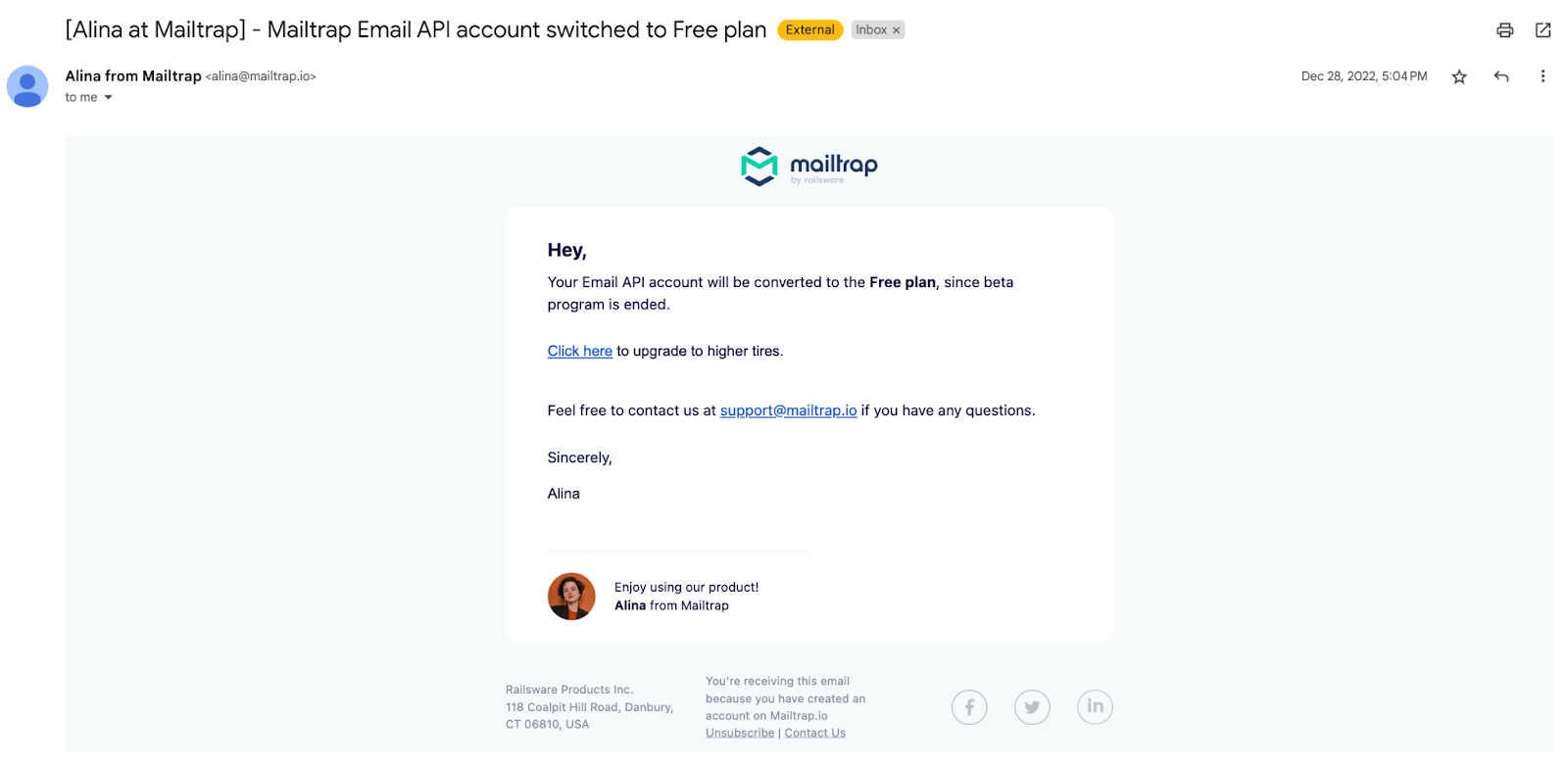 Mailtrap email example