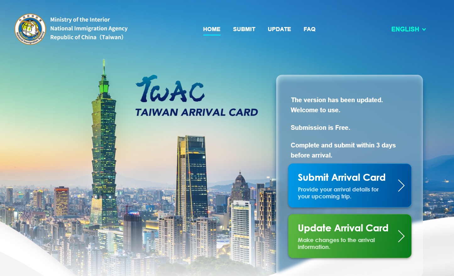 khai báo nhập cảnh đài loan