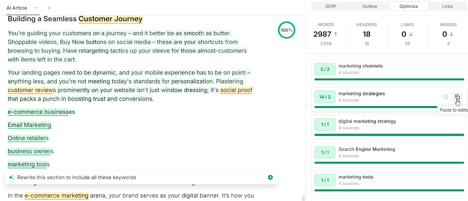 Adding SEO keywords on Frase