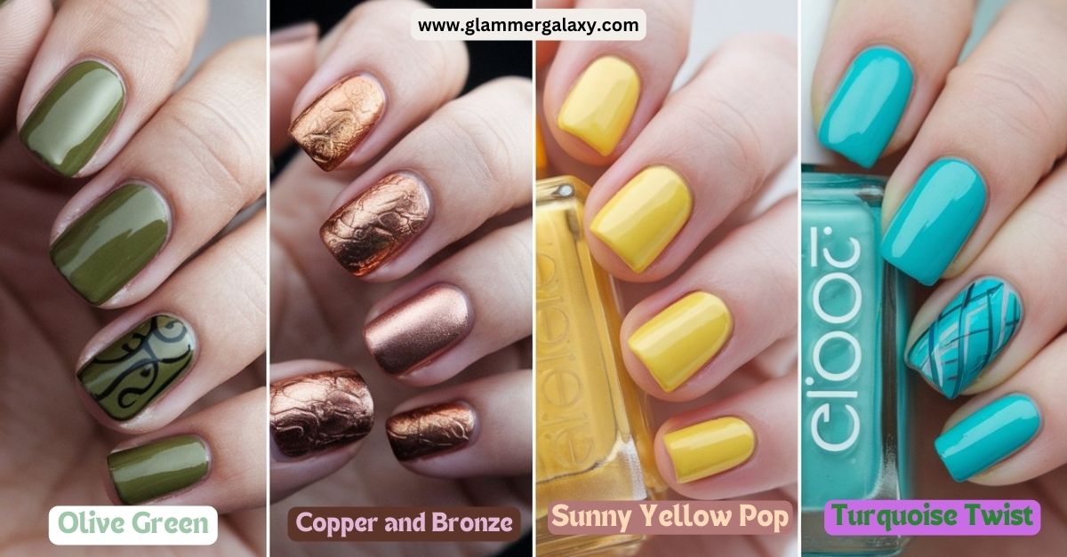 Four unique pairing of nail designs showcasing a variety of colors and patterns, highlighting creativity and style in nail art.