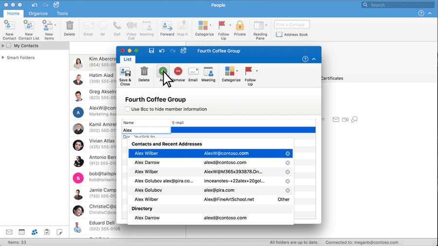 Adding members in Outlook's email group - Mac version