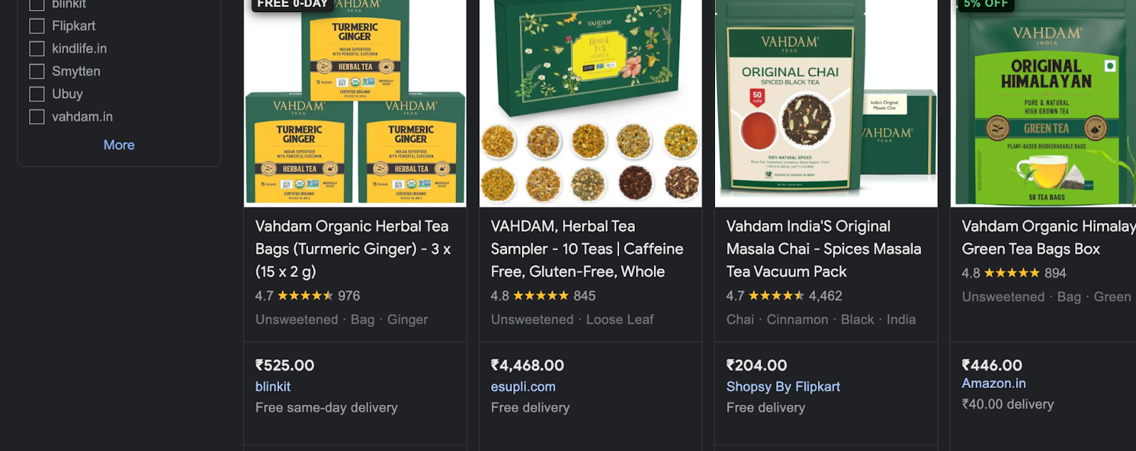 Vahdam's marketing strategy includes listing products on eCommerce and quick commerce platforms. 