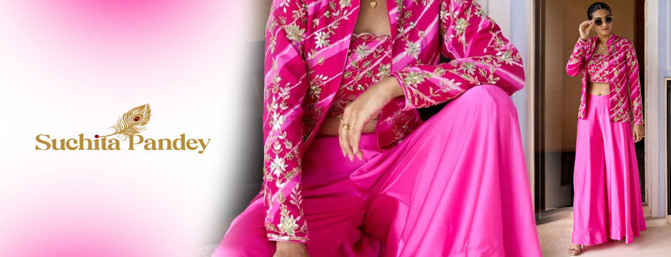 Magenta Leheriya Jacket with Sharara Set