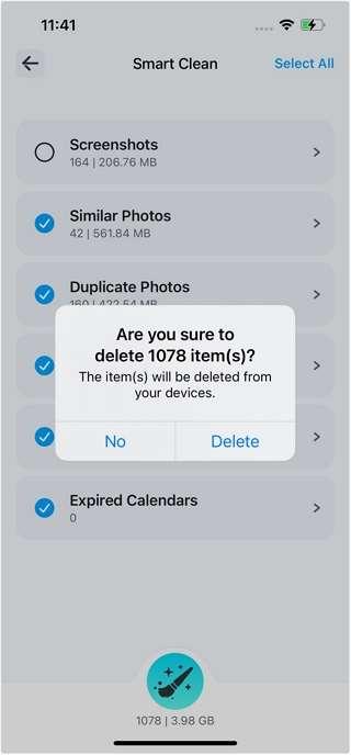 tap clean icon to delete items