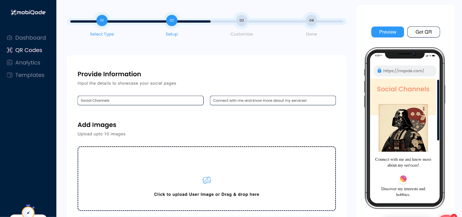 mobiqode: social media qr code generation steps