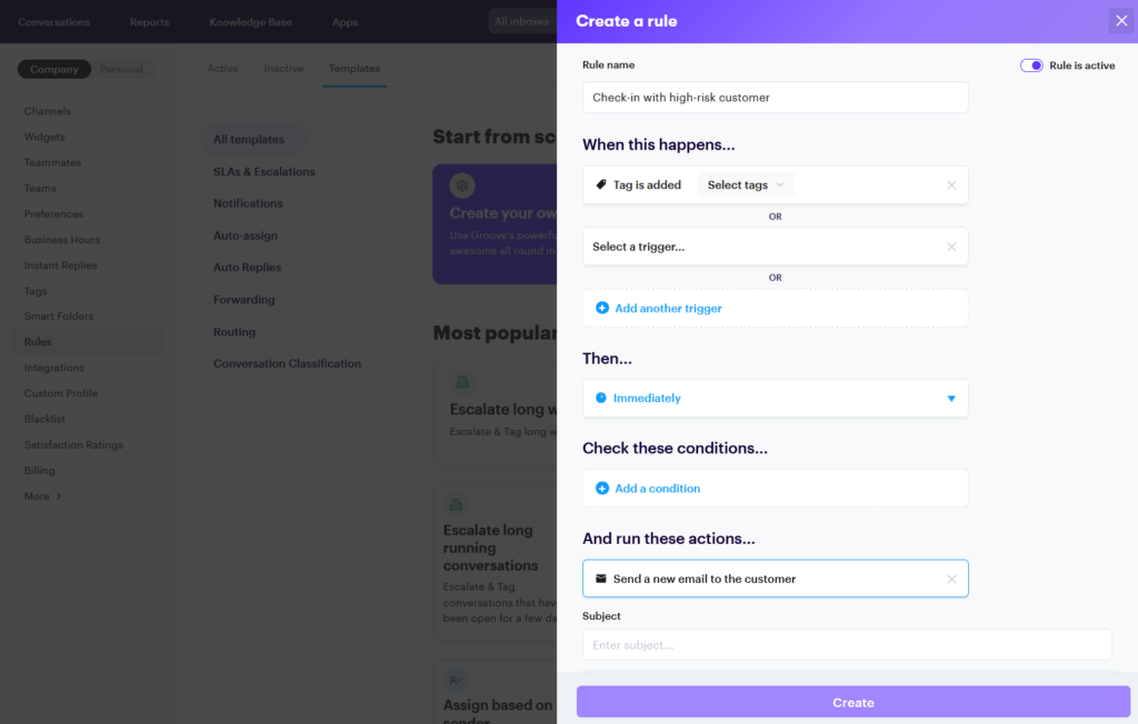 Creating a rule in Groove is as easy as a couple of clicks.