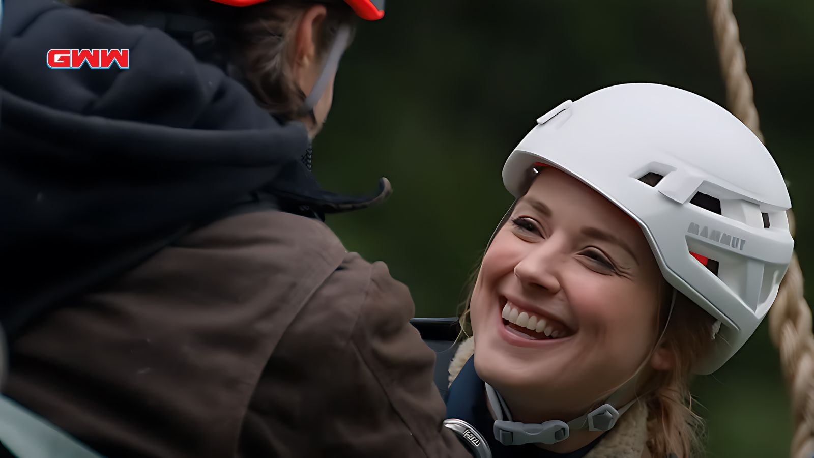 Alexandra Breckenridge smiling with cast member in Virgin River scene