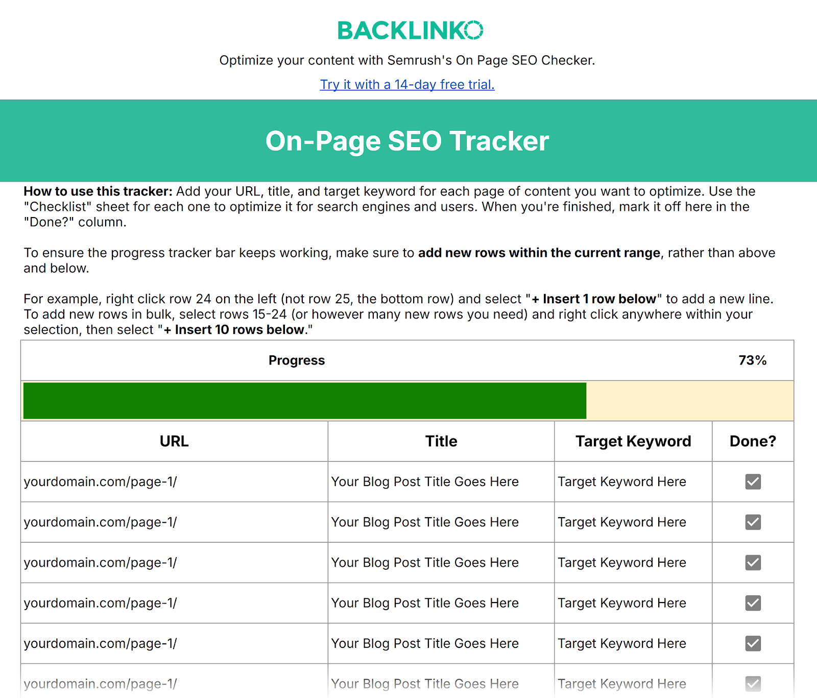 On-page SEO Tracker