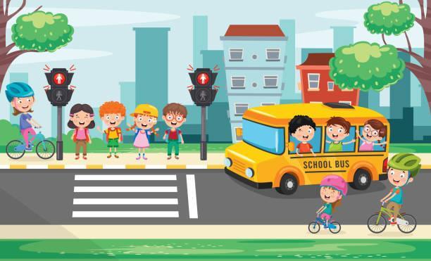 Traffic Concept With Funny Characters Stock Illustration - Download Image  Now - Child, Street, Crossing - iStock