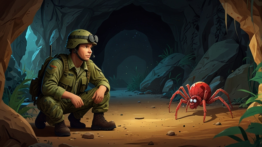 Color Page for Soldier and Spider in Cave Printable Free