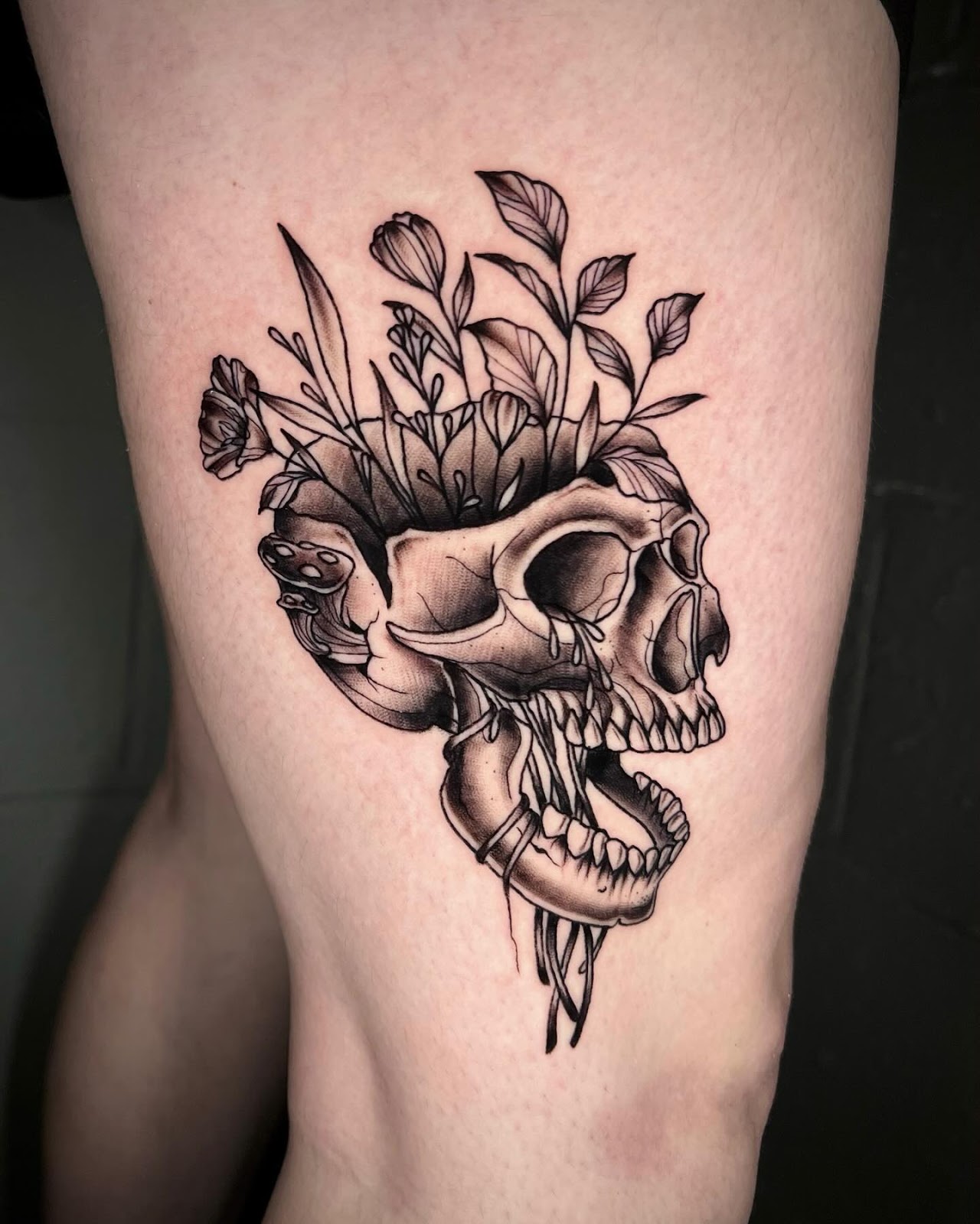 Skull Thigh Tattoo